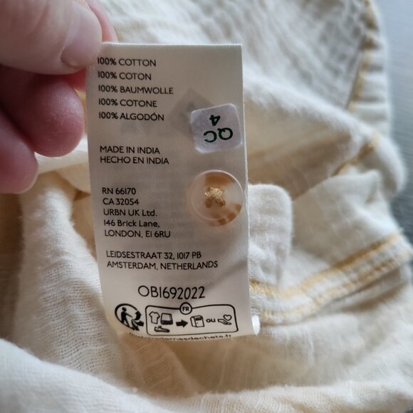 ANTHROPOLOGIE By Anthropologie Side-Button Yellow White Top Women Size L - Picture 7 of 10